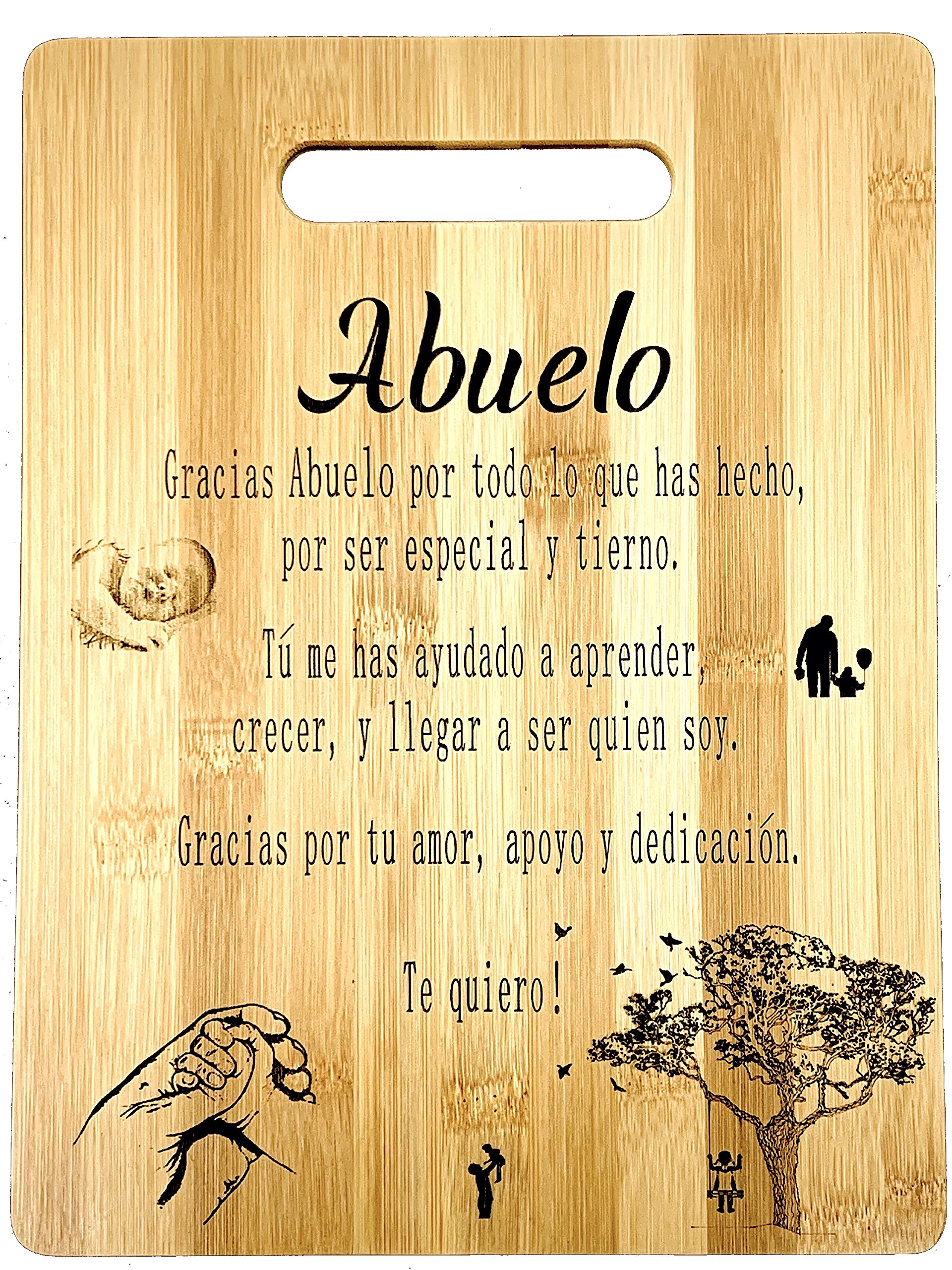 Regalo para Abuelo: tabla de cortar de bambú grabada (22 x 30 cm) Gift for Grandpa-Engraved bamboo cutting board 9"x12"