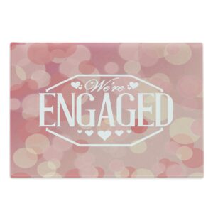 ambesonne engagement party cutting board, engagement party cards with blurry abstract circles art print, decorative tempered glass cutting and serving board, large size, salmon pink and white