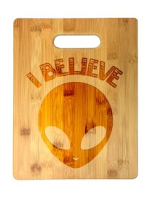 i believe alien extraterrestrial space exploration galaxy design laser engraved bamboo cutting board - wedding, housewarming, anniversary, birthday, christmas, gift