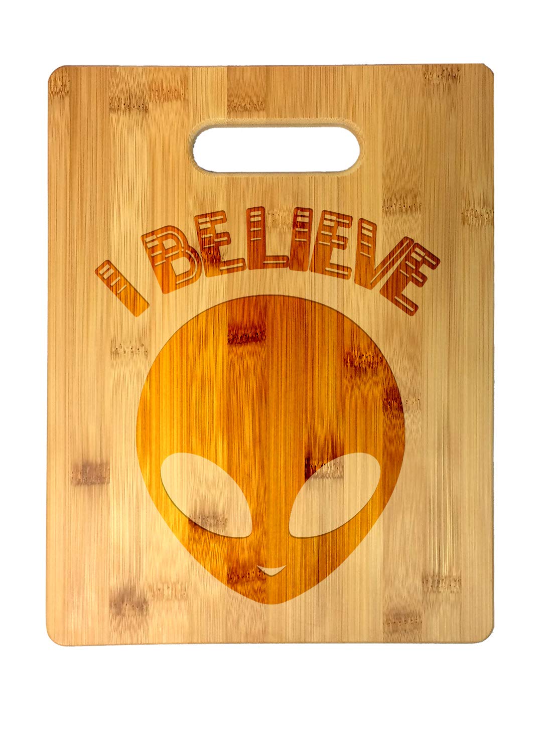 I Believe Alien Extraterrestrial Space Exploration Galaxy Design Laser Engraved Bamboo Cutting Board - Wedding, Housewarming, Anniversary, Birthday, Christmas, Gift