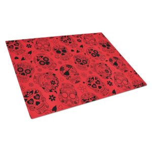 caroline's treasures bb5119lcb day of the dead red glass cutting board large decorative tempered glass kitchen cutting and serving board large size chopping board