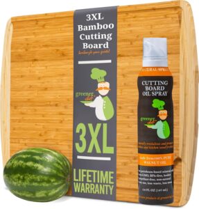 xxxl bamboo cutting board and food grade oil spray by greener chef