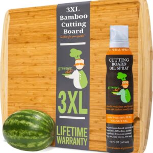 XXXL Bamboo Cutting Board and Food Grade Oil Spray by Greener Chef