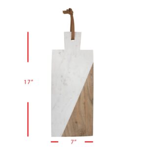 Foreside Home & Garden Small White Rectangle Marble and Wood Kitchen Serving Cutting Board