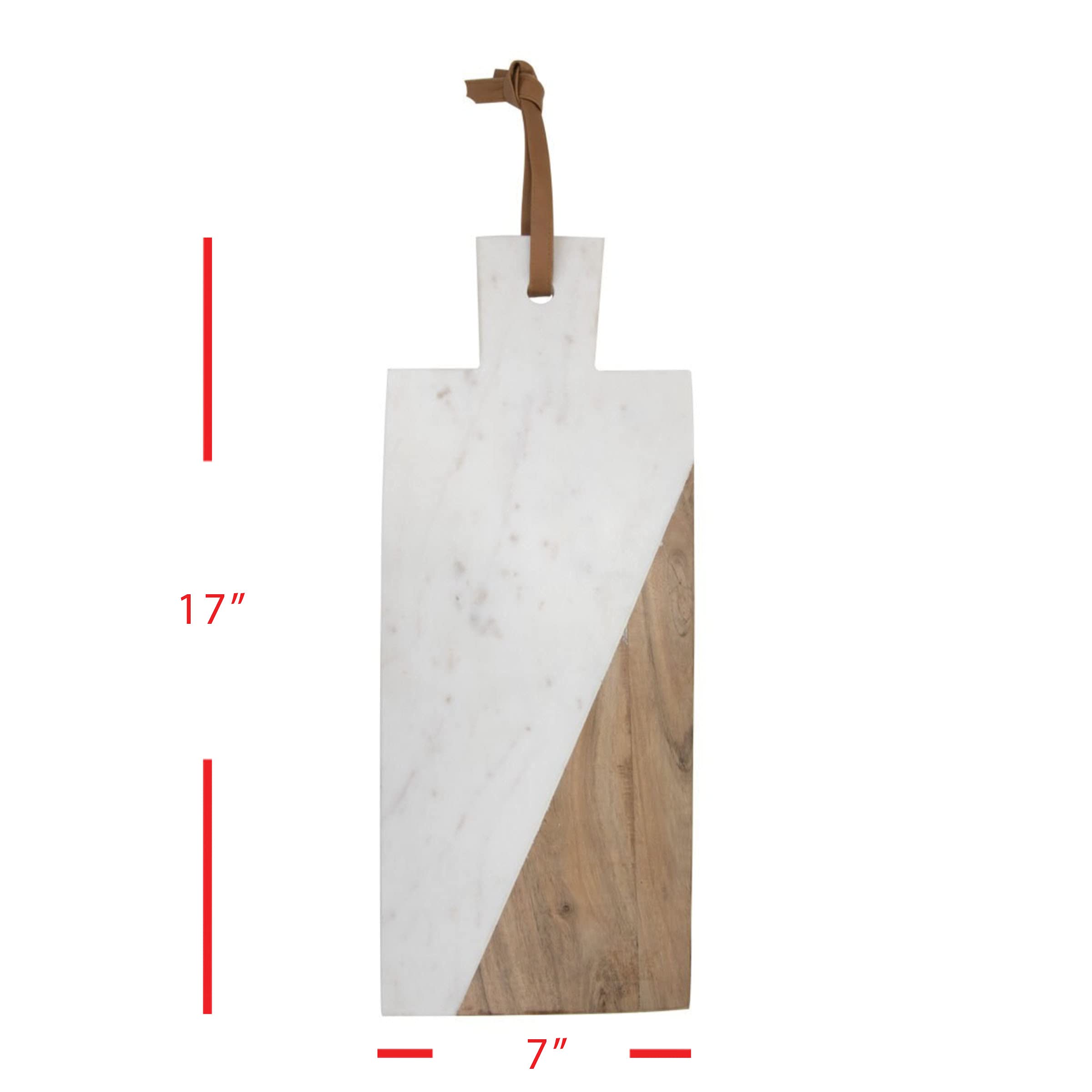 Foreside Home & Garden Small White Rectangle Marble and Wood Kitchen Serving Cutting Board