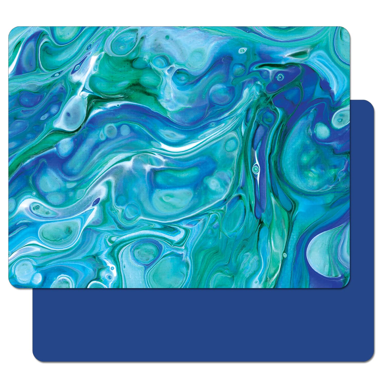 Cut N' Funnel Blue Fluidity/Royal Blue 2 Pack Designer Flexible Plastic Cutting Board Mat With Coordinating Solid Flex Mat 15" x 11.5", Made in the USA, Decorative, Flexible, Easy to Clean