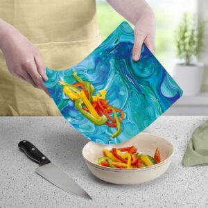 Cut N' Funnel Blue Fluidity/Royal Blue 2 Pack Designer Flexible Plastic Cutting Board Mat With Coordinating Solid Flex Mat 15" x 11.5", Made in the USA, Decorative, Flexible, Easy to Clean