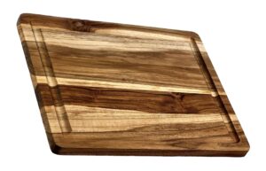 mountain woods brown teak wood cutting board w/juice groove | cheese board | chopping board | charcuterie board | butcher block - 15" x 12" x 0.75"