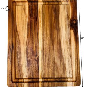 Mountain Woods Brown Teak Wood Cutting Board w/Juice Groove | Cheese Board | Chopping board | Charcuterie board | Butcher Block - 15" x 12" x 0.75"