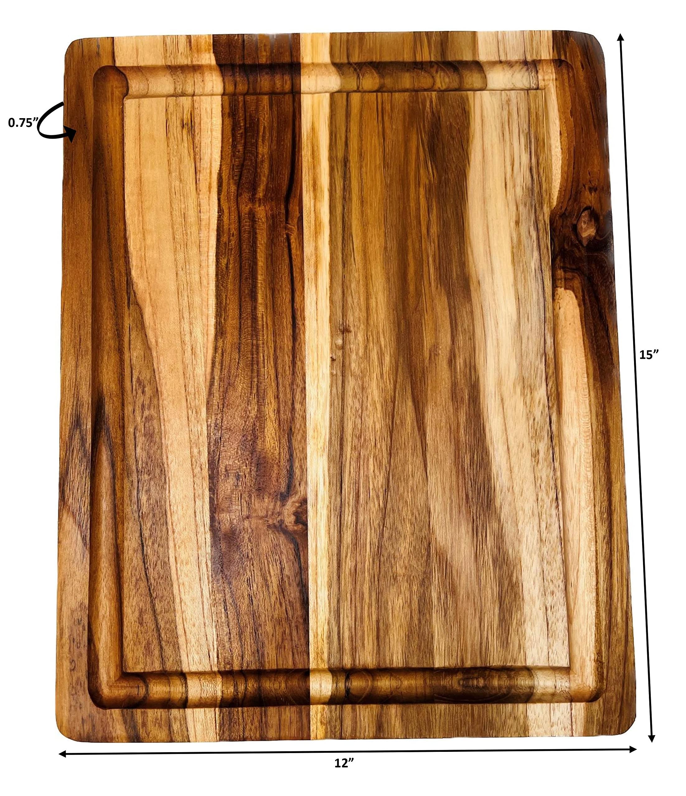 Mountain Woods Brown Teak Wood Cutting Board w/Juice Groove | Cheese Board | Chopping board | Charcuterie board | Butcher Block - 15" x 12" x 0.75"