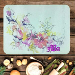 Custom Glass Cutting Board, Tempered Glass, Personalized with your choice of names, fonts and colors, all on a beautiful floral background