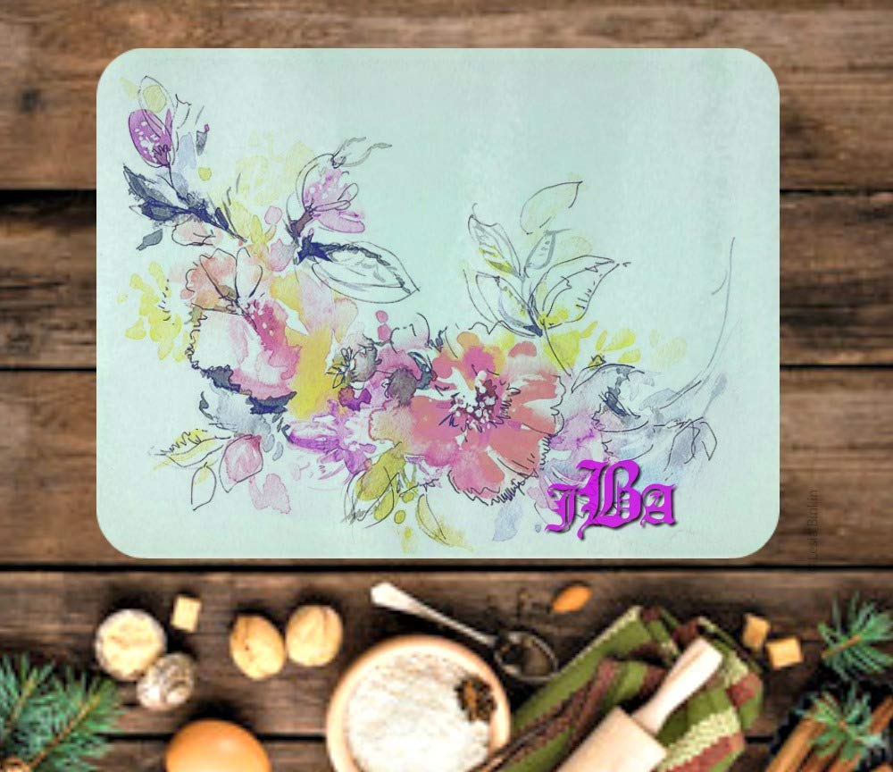 Custom Glass Cutting Board, Tempered Glass, Personalized with your choice of names, fonts and colors, all on a beautiful floral background