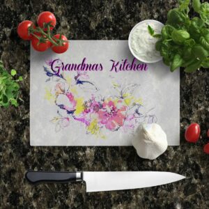 Custom Glass Cutting Board, Tempered Glass, Personalized with your choice of names, fonts and colors, all on a beautiful floral background