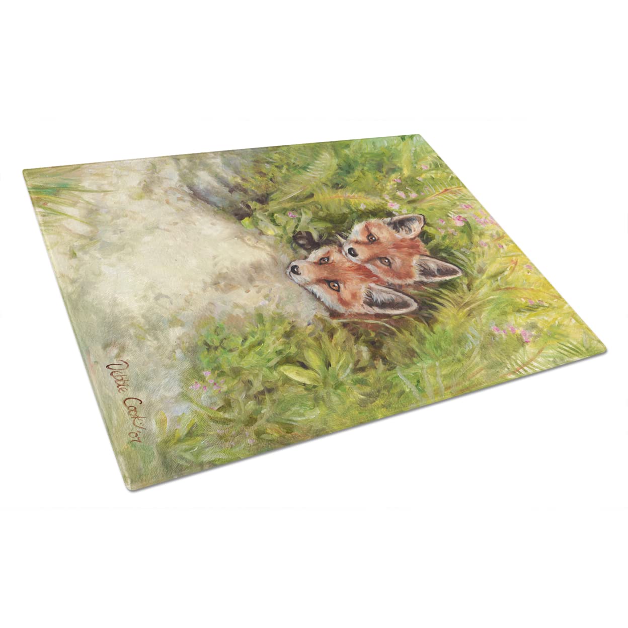Caroline's Treasures CDCO0324LCB Fox Cubs Peepers by Debbie Cook Glass Cutting Board Large Decorative Tempered Glass Kitchen Cutting and Serving Board Large Size Chopping Board