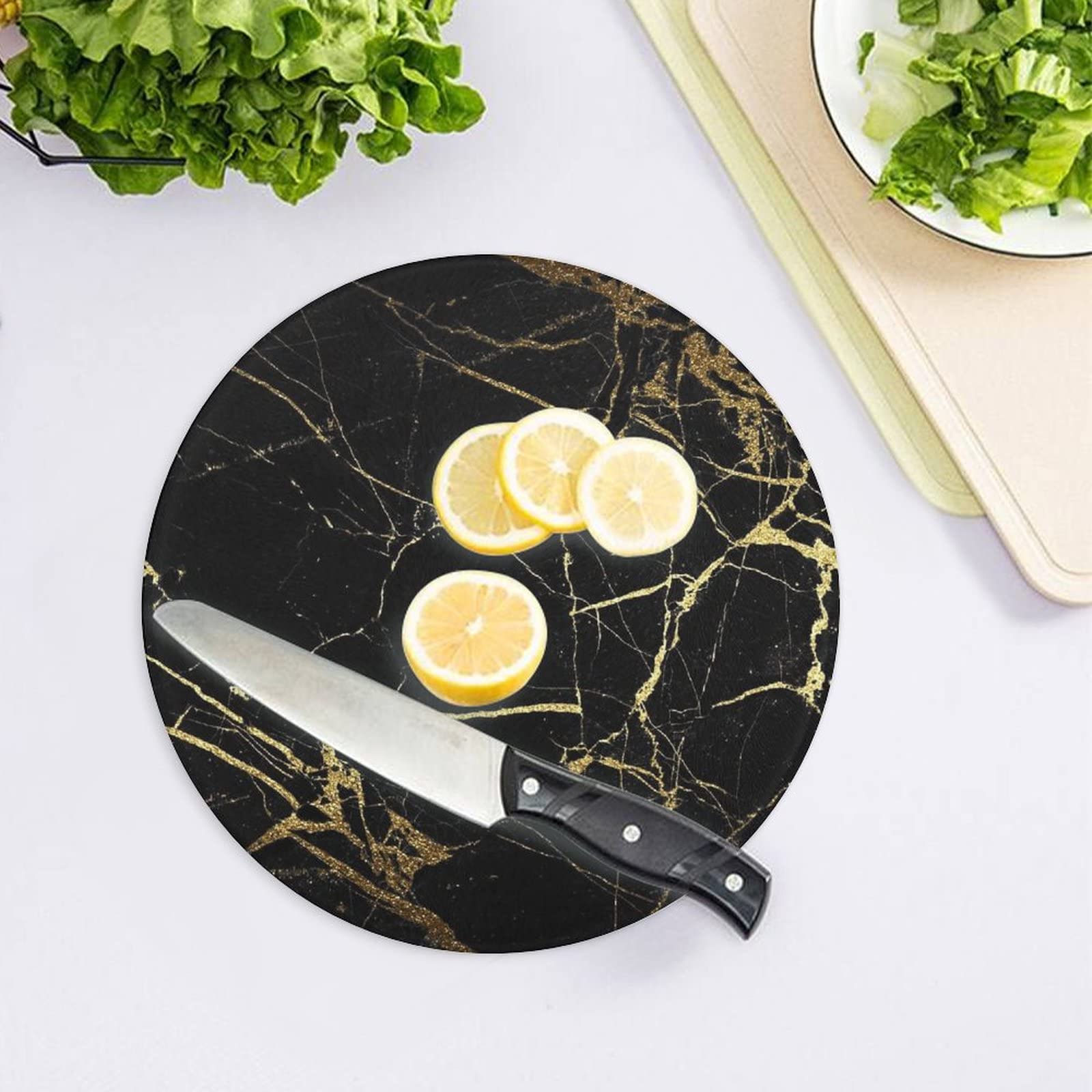 Gold and Black Marble Texture Cutting Board Tempered Glass Chopping Board for Kitchen Hotel