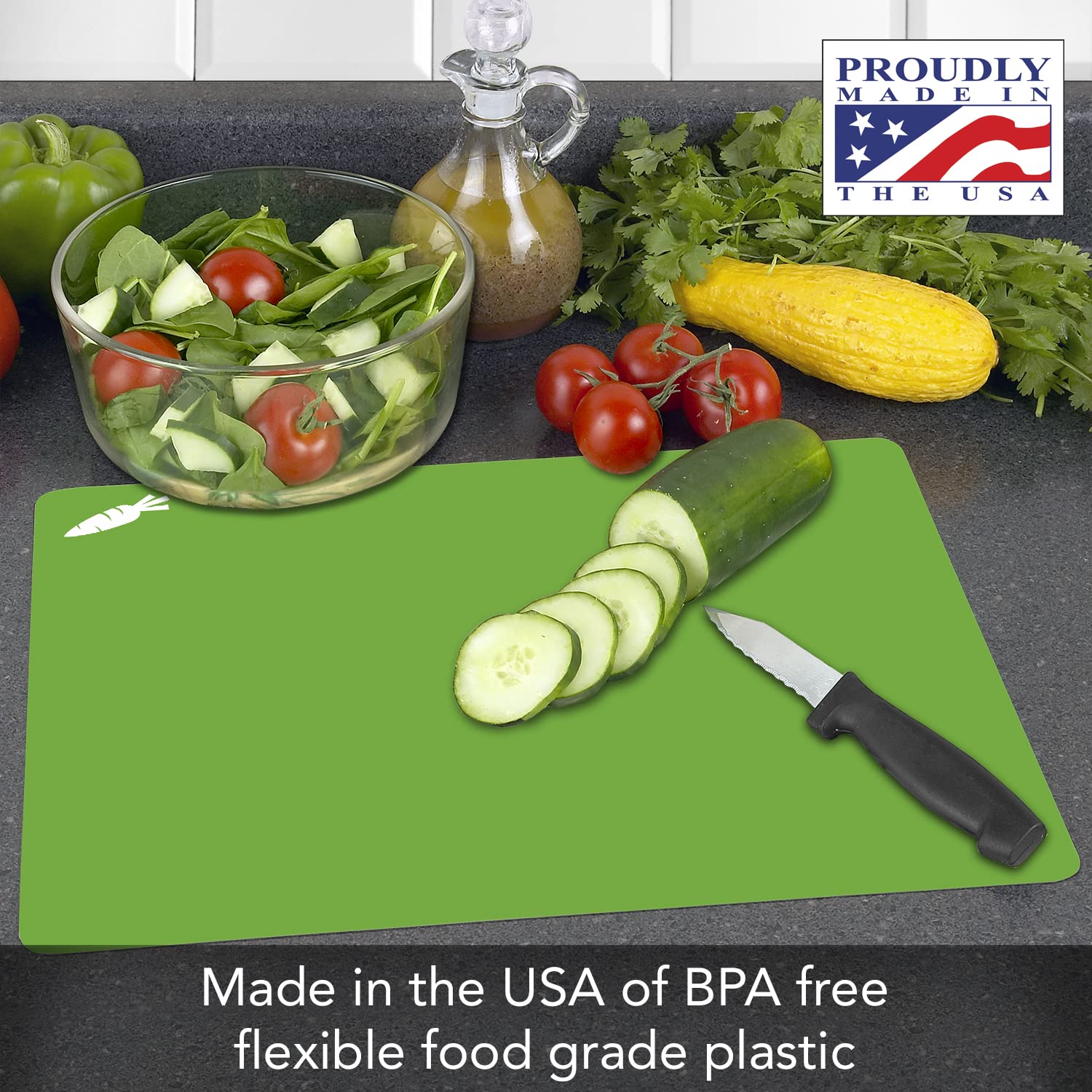 Cut N' Funnel Multi-Colored Flexible Plastic Cutting Board Mats 4 Pack Made in the USA Flexible, BPA Free, Dishwasher Safe