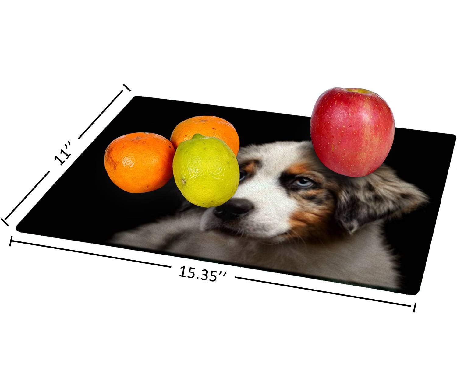 Tempered Glass Cutting Board Cute puppy Australian Shepherd blue merle dog portrait Tableware Kitchen Decorative Cutting Board with Non-slip Legs, Serving Board, Large Size, 15" x 11"