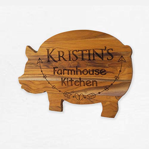 Pig Cutting Board, Teak Cutting Board, Personalized Cutting Board, Farmhouse Pig, Kitchen Decor, Wedding, Housewarming Gift,