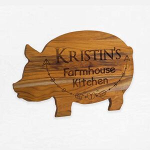 pig cutting board, teak cutting board, personalized cutting board, farmhouse pig, kitchen decor, wedding, housewarming gift,