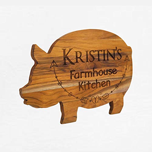 Pig Cutting Board, Teak Cutting Board, Personalized Cutting Board, Farmhouse Pig, Kitchen Decor, Wedding, Housewarming Gift,