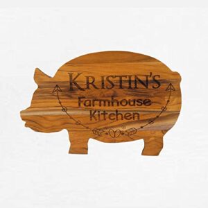 Pig Cutting Board, Teak Cutting Board, Personalized Cutting Board, Farmhouse Pig, Kitchen Decor, Wedding, Housewarming Gift,