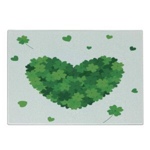 ambesonne clover cutting board, heart created with shamrocks nature love st patrick's day, decorative tempered glass cutting and serving board, small size, fern green lime green