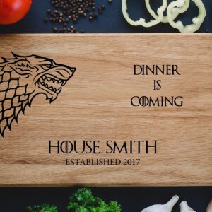 Personalized Cutting Board Dinner is coming Games of thrones House Stark Direwolf Engraved Custom Family chopping Wedding Gift Anniversary Housewarming Birthday game01