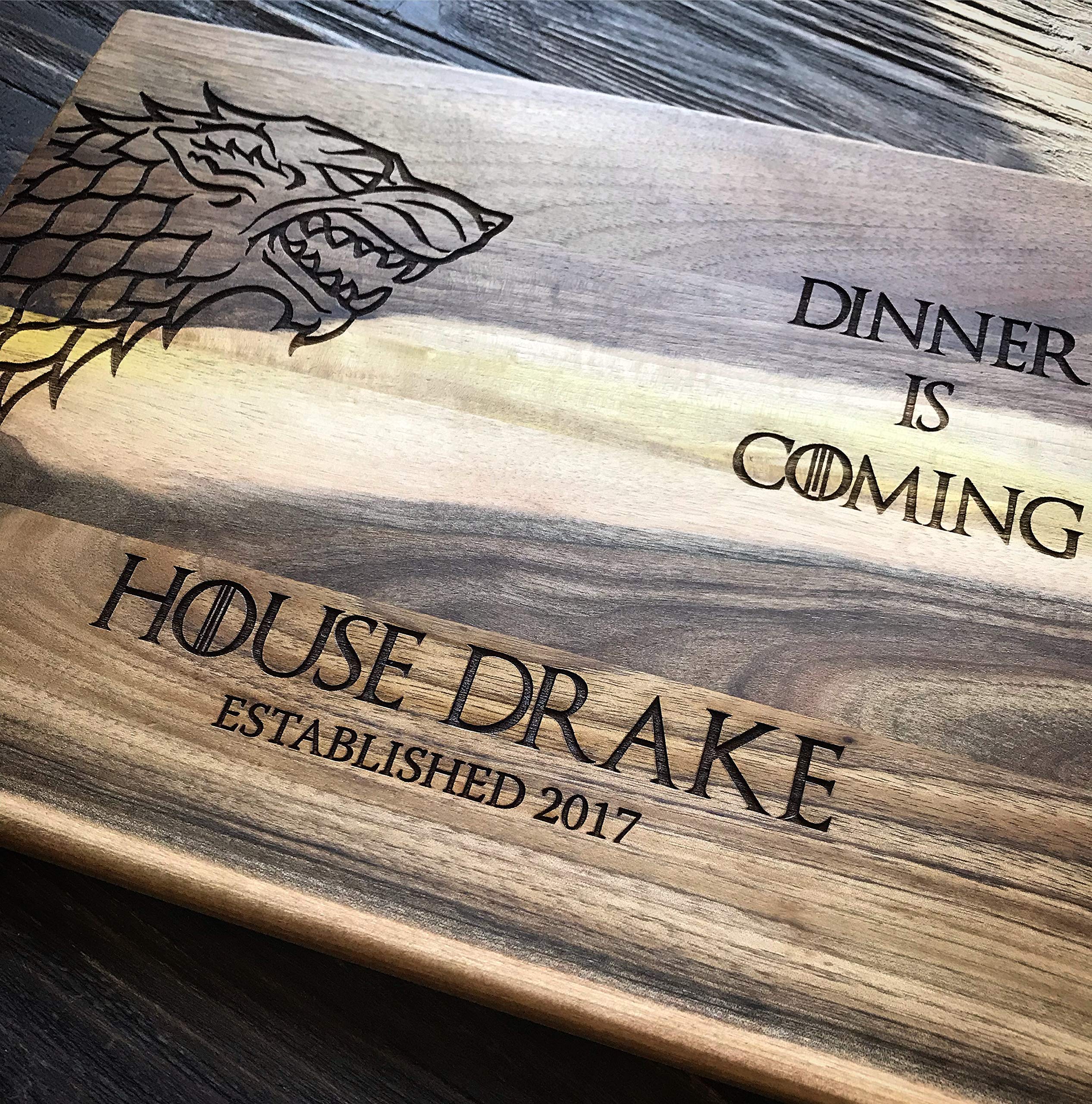 Personalized Cutting Board Dinner is coming Games of thrones House Stark Direwolf Engraved Custom Family chopping Wedding Gift Anniversary Housewarming Birthday game01