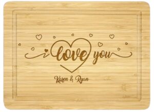 personalized i love you cutting board, handmade cutting boards for wedding, personalized bamboo cutting board with name, engraved cutting board, engagement gift for couple, birthday cutting board