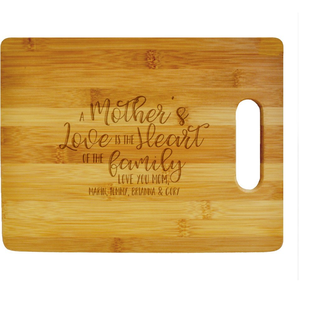 Personalized Mother's Day Cutting Board, A Mother's Love is the Heart of the Family with Custom Names, Engraved Bamboo Cutting Board, 100% Bamboo