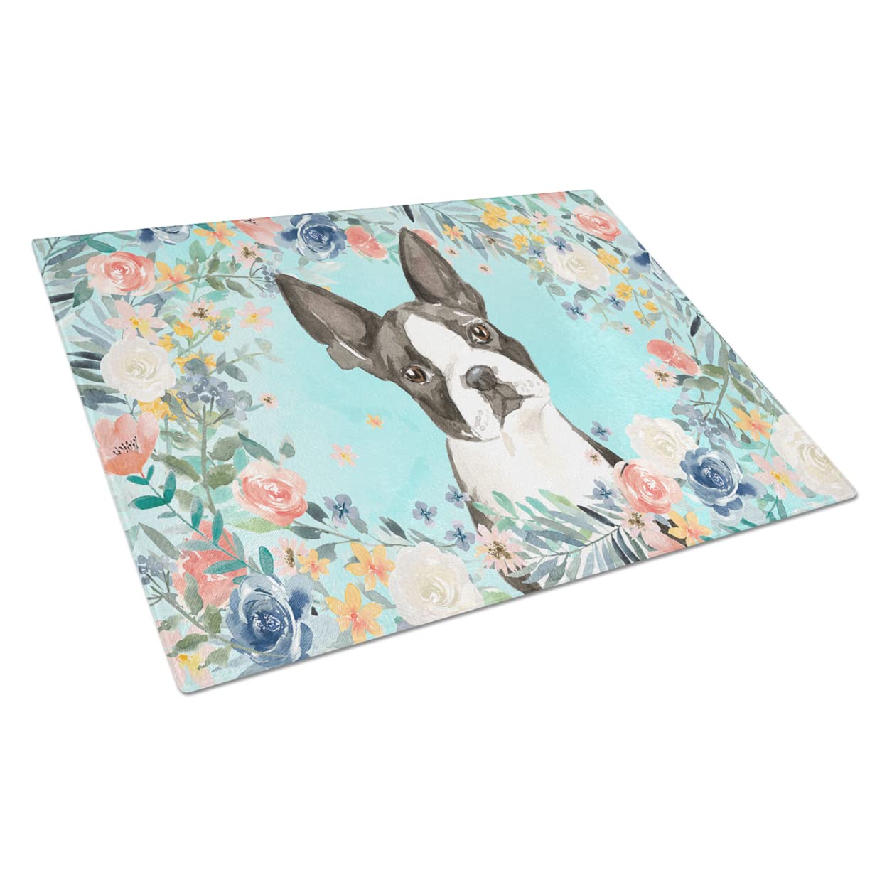 Caroline's Treasures CK3433LCB Boston Terrier Glass Cutting Board Large Decorative Tempered Glass Kitchen Cutting and Serving Board Large Size Chopping Board