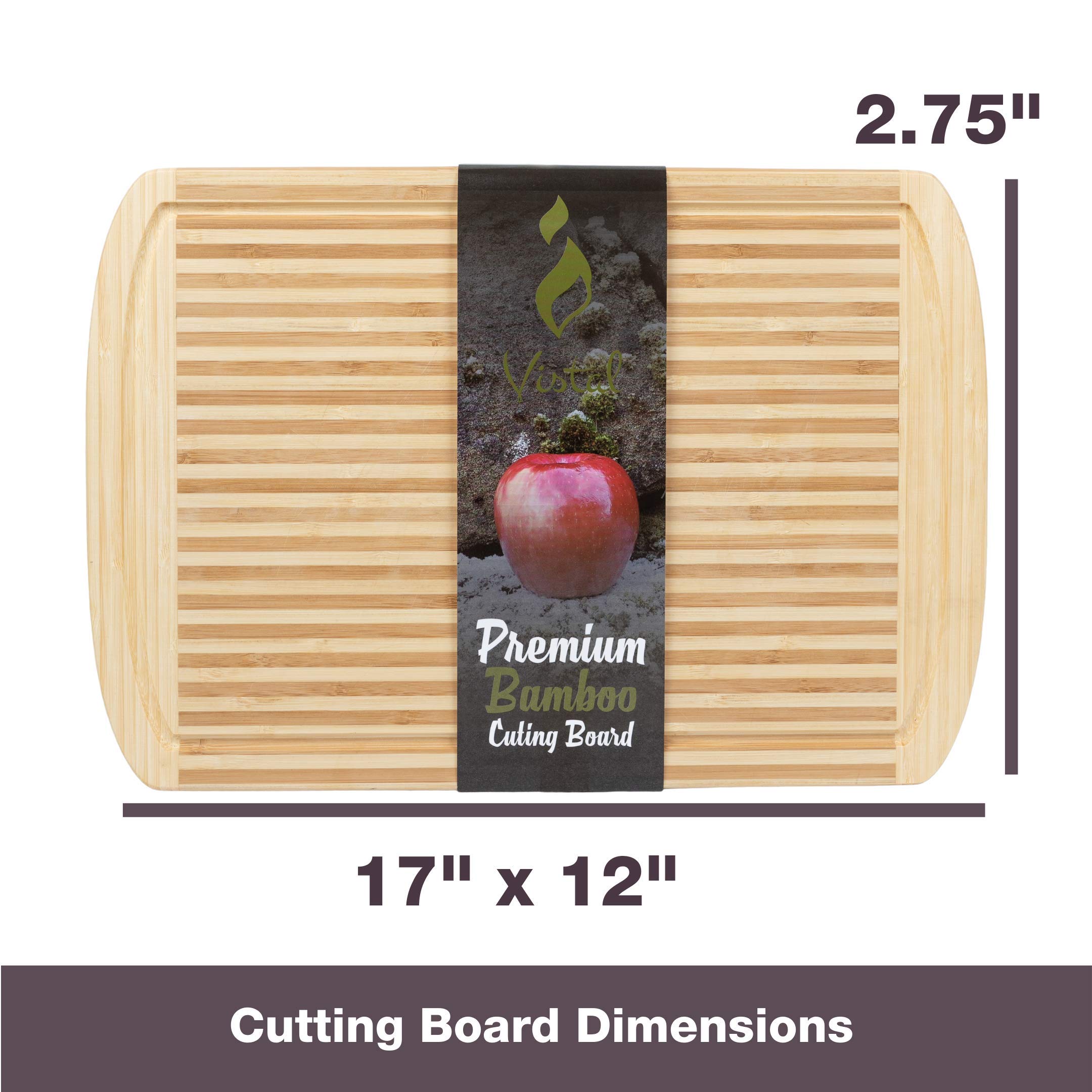 Bamboo Cutting Board With Juice Grooves | Premium Kitchen Chopping Board for Meat (Butcher Block) Cheese and Vegetables | Anti Microbial - 17 x 12