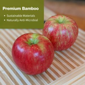 Bamboo Cutting Board With Juice Grooves | Premium Kitchen Chopping Board for Meat (Butcher Block) Cheese and Vegetables | Anti Microbial - 17 x 12