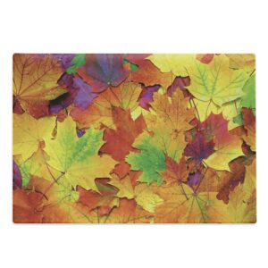 ambesonne fall cutting board, different colored vibrant many autumn maple leaves nature in november scenery photo, decorative tempered glass cutting and serving board, large size, purple yellow