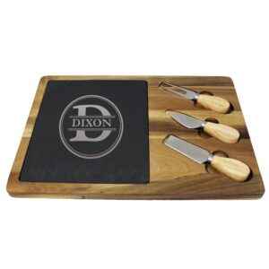 my personal memories premium personalized acacia and slate cheese and charcuterie serving board with tools included (rectangle 10" x 14")