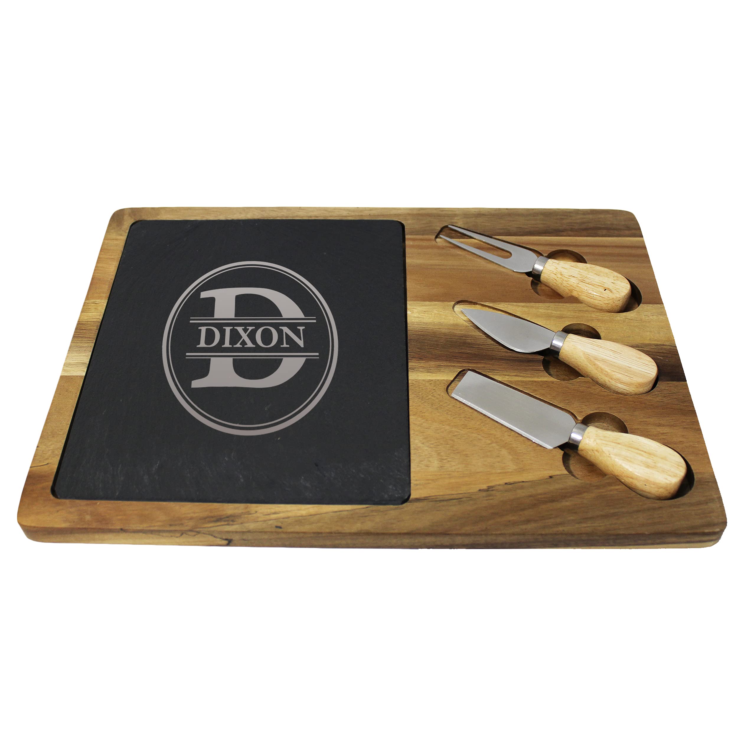 My Personal Memories Premium Personalized Acacia and Slate Cheese and Charcuterie Serving Board with Tools Included (Rectangle 10" x 14")