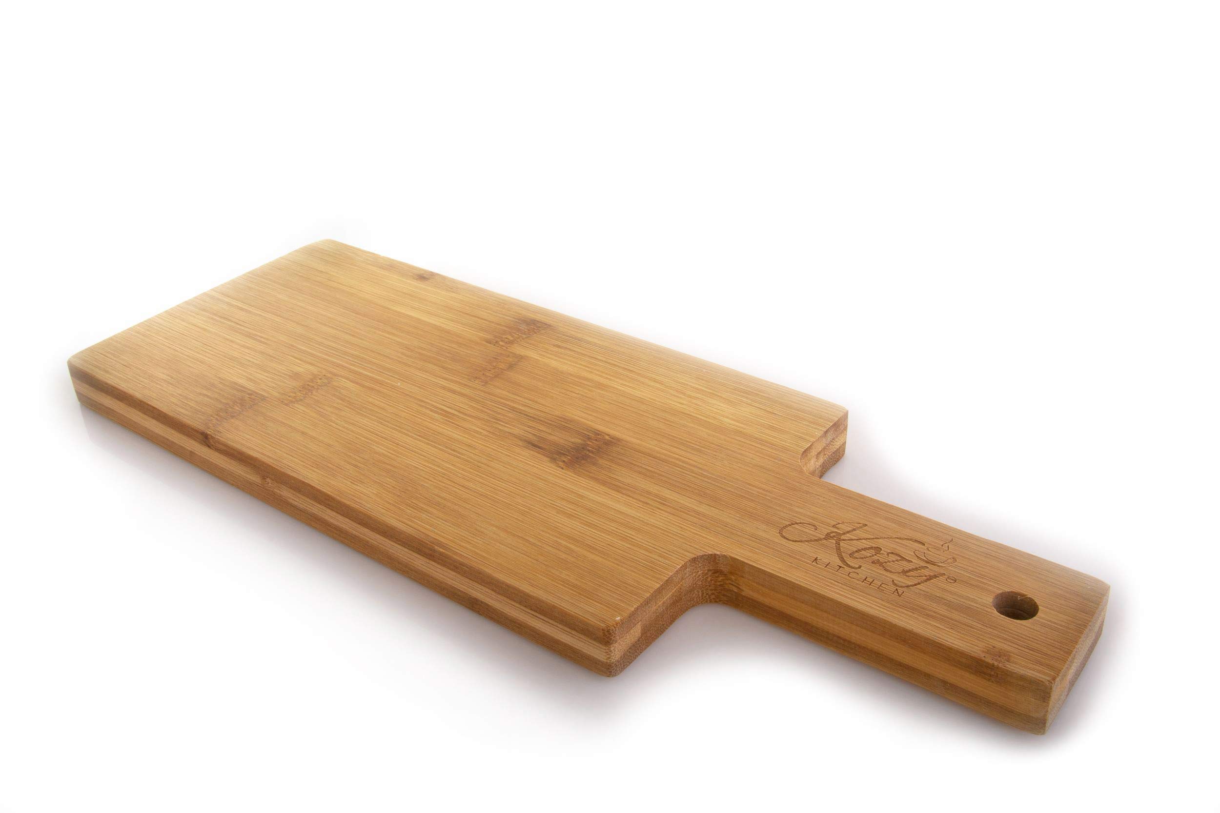 Organic Bamboo Cheese Board- Premium Wooden Cutting Board- Serving Tray- long handle board| reversible design by Kozy Kitchen