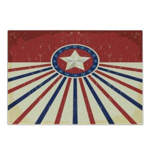 ambesonne texas star cutting board, vintage stripes and grunge liberty and freedom themed usa image, decorative tempered glass cutting and serving board, small size, vermilion beige navy blue