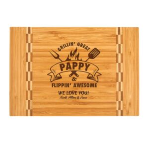 pappy gift–personalized bamboo cutting board custom engraved grillin great flippin awesome fathers day birthday christmas gift best pappy ever papa poppop gifts from grandkids grandchildren (8.25x12)