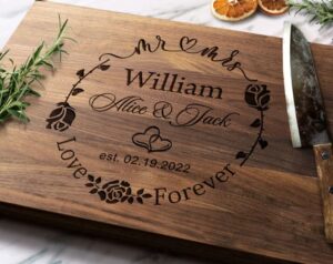 gifts for wedding, personalized cutting boards for couples, anniversary, valentines day, housewarming gift - handmade customizable wooden kitchen decoration, gift for new homeowners - size 13.5×9.5"