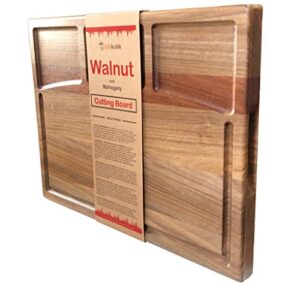 bilikolik large walnut wood cutting board for kitchen (16x12x1.15) - reversible serving tray - walnut cutting board - butcher block - meat, vegetables, fruits, cheese