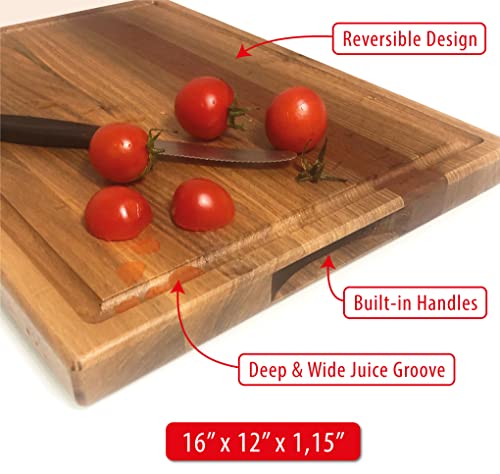 Bilikolik Large Walnut Wood Cutting Board for Kitchen (16x12x1.15) - Reversible Serving Tray - Walnut Cutting Board - Butcher Block - Meat, Vegetables, Fruits, Cheese