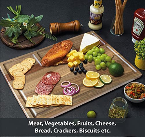 Bilikolik Large Walnut Wood Cutting Board for Kitchen (16x12x1.15) - Reversible Serving Tray - Walnut Cutting Board - Butcher Block - Meat, Vegetables, Fruits, Cheese