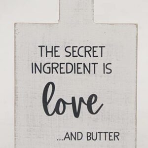 The Secret Ingredient Is Love and Butter Sign, Cutting Board Kitchen Farmhouse Decor, Kitchen Wall Decorations for Home,3.88’’ X 0.75’’ X 6.25’’