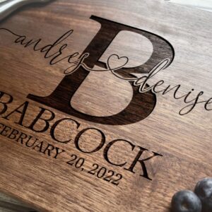 Personalized Wedding Gifts, Cutting Boards with Custom Names and Date for Anniversary, Housewarming, Christmas, Valentines Day, Handmade Wooden Kitchen Gift for Parents, Couples, Newlyweds - 13.5×9.5"