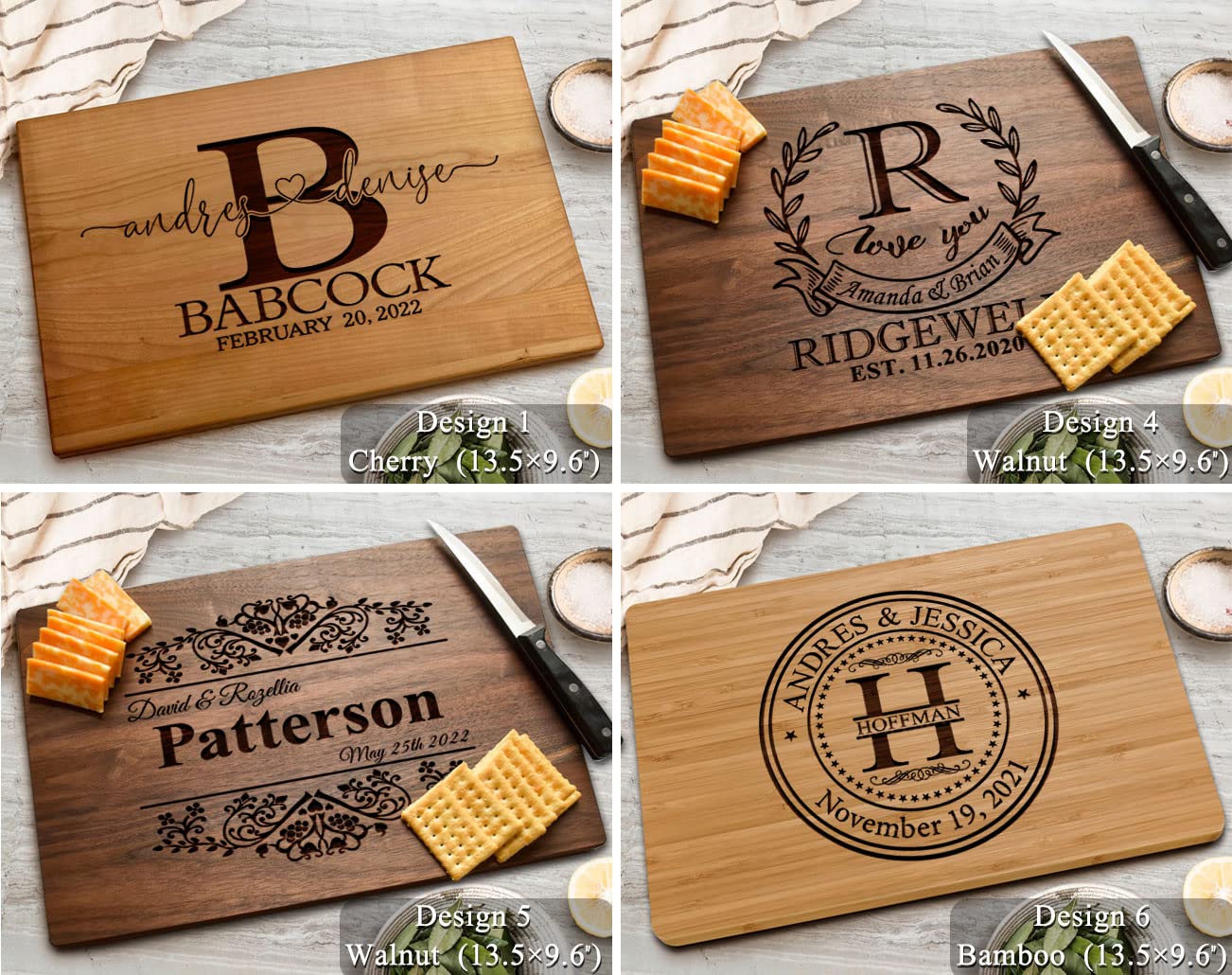 Personalized Wedding Gifts, Cutting Boards with Custom Names and Date for Anniversary, Housewarming, Christmas, Valentines Day, Handmade Wooden Kitchen Gift for Parents, Couples, Newlyweds - 13.5×9.5"