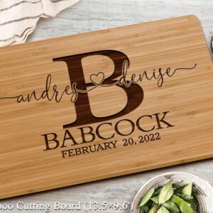 Personalized Wedding Gifts, Cutting Boards with Custom Names and Date for Anniversary, Housewarming, Christmas, Valentines Day, Handmade Wooden Kitchen Gift for Parents, Couples, Newlyweds - 13.5×9.5"