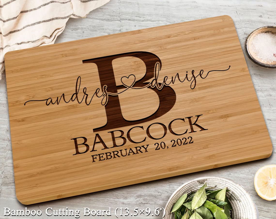 Personalized Wedding Gifts, Cutting Boards with Custom Names and Date for Anniversary, Housewarming, Christmas, Valentines Day, Handmade Wooden Kitchen Gift for Parents, Couples, Newlyweds - 13.5×9.5"