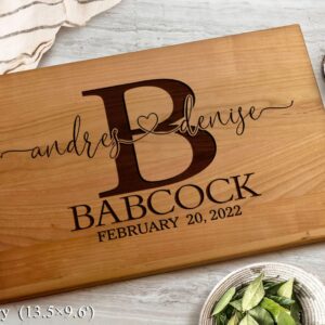 Personalized Wedding Gifts, Cutting Boards with Custom Names and Date for Anniversary, Housewarming, Christmas, Valentines Day, Handmade Wooden Kitchen Gift for Parents, Couples, Newlyweds - 13.5×9.5"