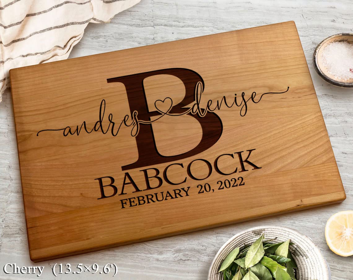 Personalized Wedding Gifts, Cutting Boards with Custom Names and Date for Anniversary, Housewarming, Christmas, Valentines Day, Handmade Wooden Kitchen Gift for Parents, Couples, Newlyweds - 13.5×9.5"